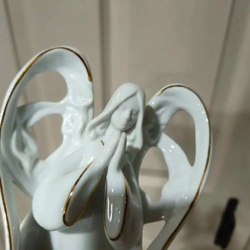 Appletree Design White Porcelain Angel Candle Holder Gold Trim